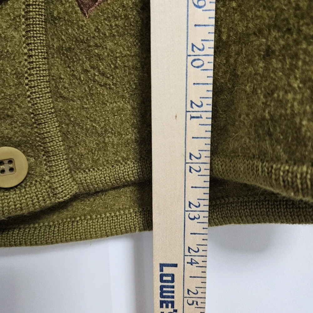 Lisa International Cardigan Women S Green Boiled Wool Leaf Applique Button Front - Picture 8 of 10
